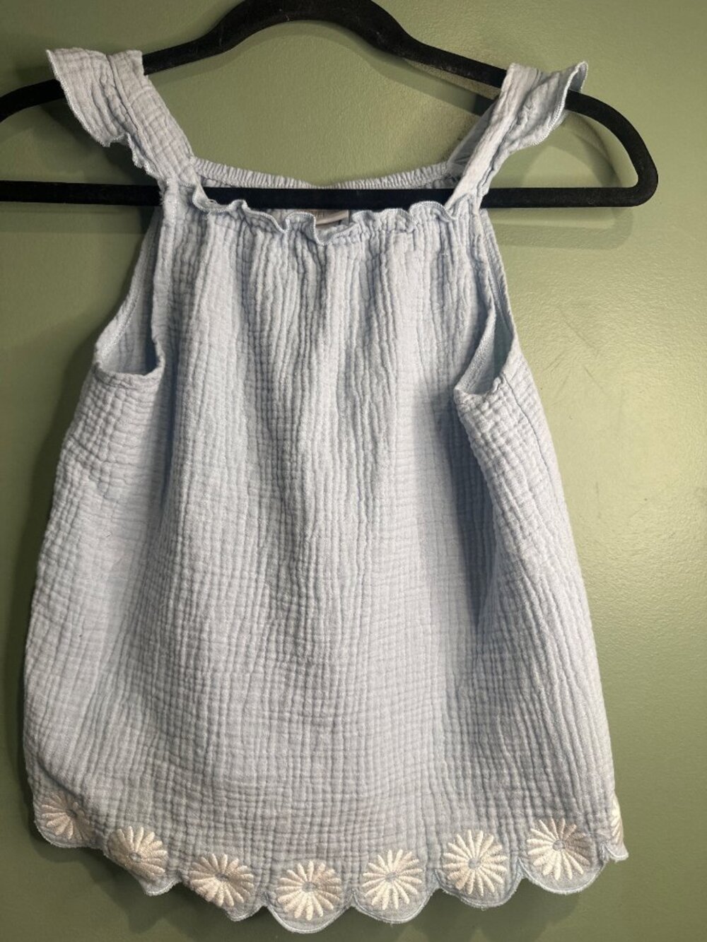 Rachel Zoe Girls Size 14 Blue Cotton Gauze Tank Top Embroidered Daisy Hem School